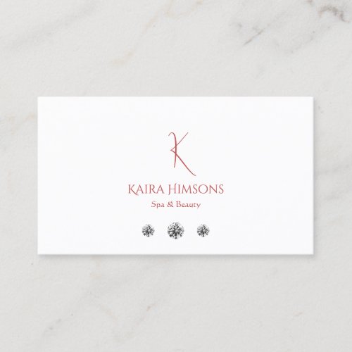 Modern Plain White with Monogram and Diamonds Chic Business Card