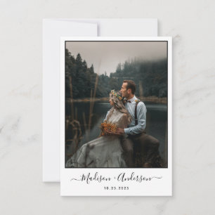 Modern Plain White with Two Photo Wedding Thank You Card