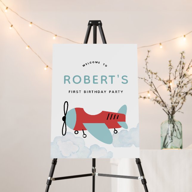 Modern Plane Birthday, Airplane Party Foam Board (In Situ (Stand))