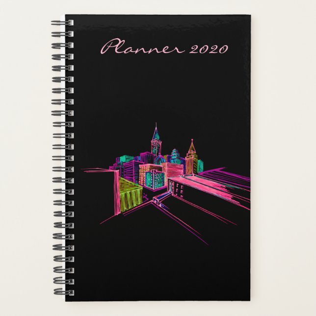 Modern Planner 2020 Black Vibrant City Art (Front)