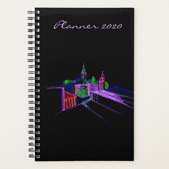 Modern Planner 2020 Black Vibrant City Art (Front)