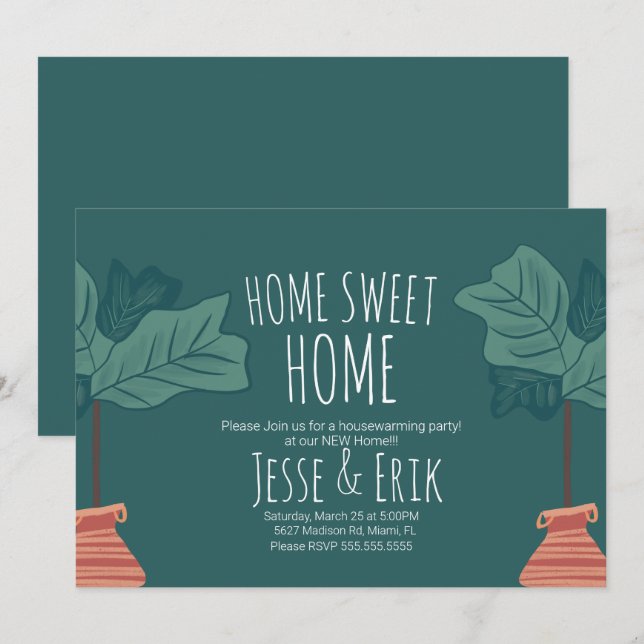 Modern Plant Fiddle Fig Tree Housewarming Party Invitation (Front/Back)