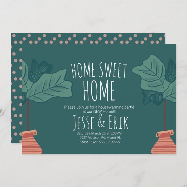 Modern Plant Fiddle Fig Tree Housewarming Party Invitation (Front/Back)