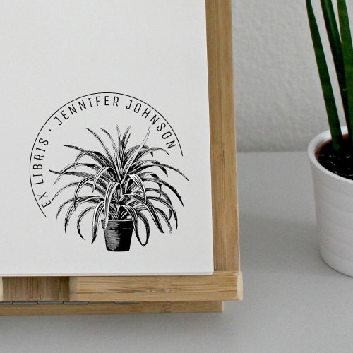 Modern Plant Pot Botanical Library Books Ex Libris Self_inking Stamp