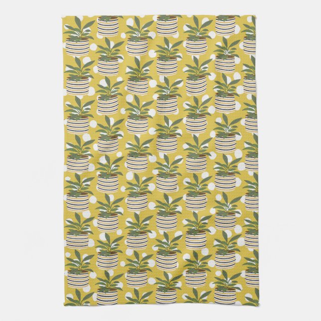 Modern Plants Decor Gold Sage Green  Kitchen Towel (Vertical)