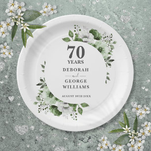 Modern Platinum 70th Wedding Anniversary Greenery  Paper Plates