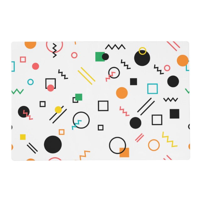 Modern, playful, cool, trendy, Memphis geometric Placemat (Back)