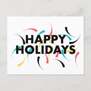 Modern, playful design of "Happy Holidays" Announcement Postcard