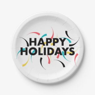 Modern, playful design of  "Happy Holidays" Paper Plates