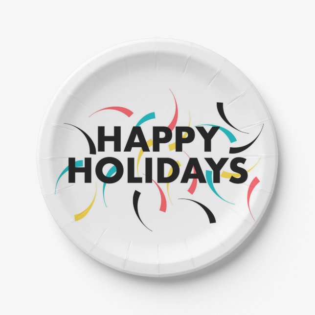 Modern, playful design of  "Happy Holidays" Paper Plates (Front)