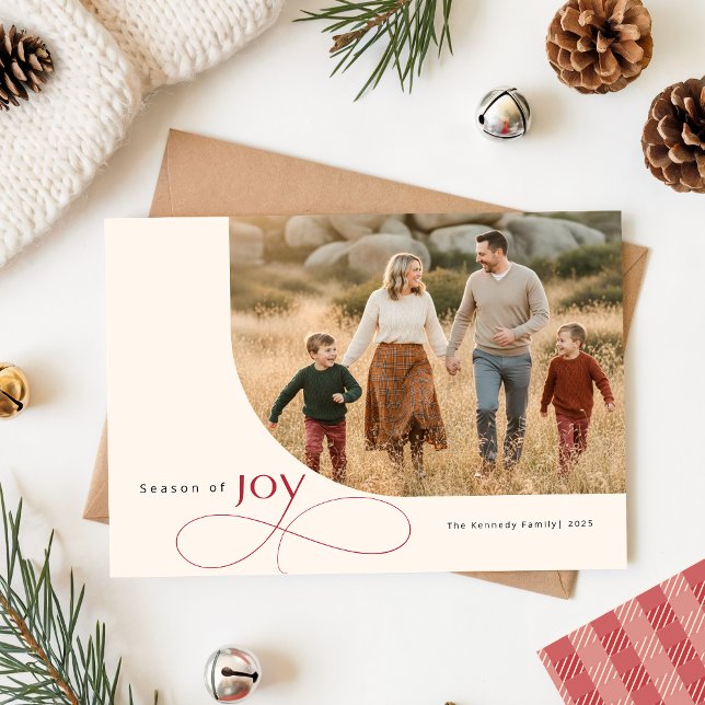 Modern Playful Family Kids Photo Red Bow Christmas Holiday Card (Creator Uploaded)