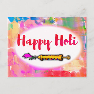 Modern Playful Script Colorful Pichkari Happy Holi Postcard