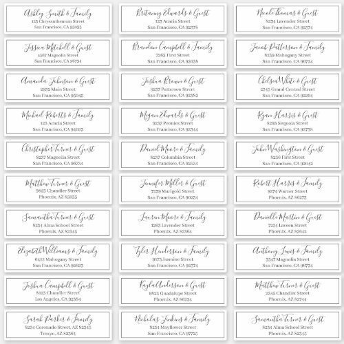 Modern Playful Script Wedding Guest Names Address Sticker