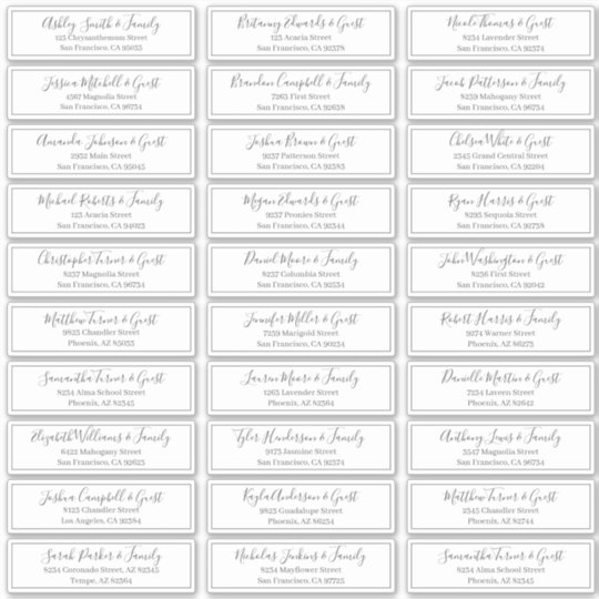 Modern Playful Script Wedding Guest Names Address Sticker | Zazzle.com