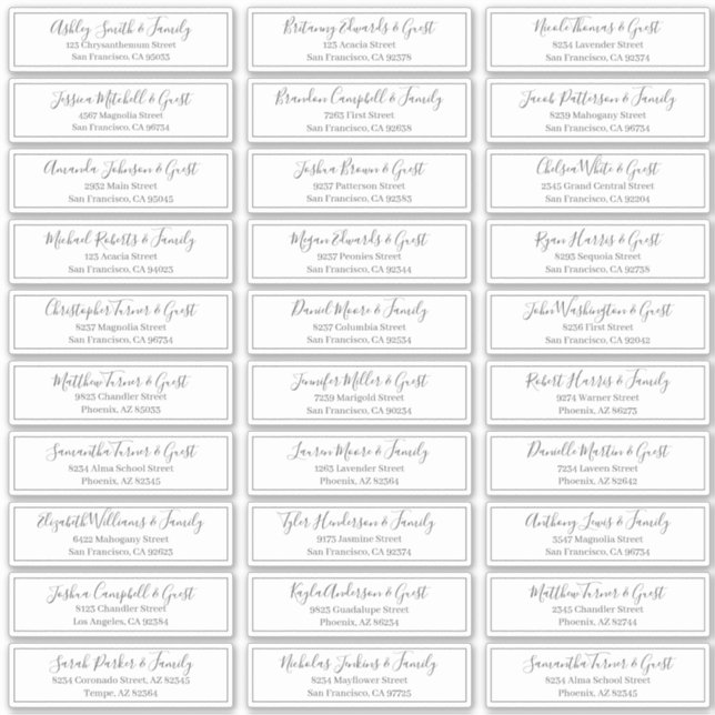 Modern Playful Script Wedding Guest Names Address Sticker (Front)