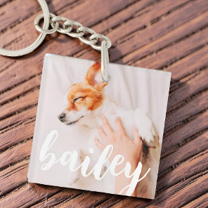 Modern Playful Simple Elegant Chic Pet Photo Keychain