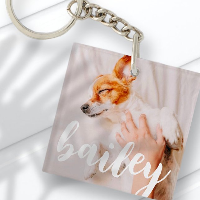 Modern Playful Simple Elegant Chic Pet Photo Keychain (Creator Uploaded)
