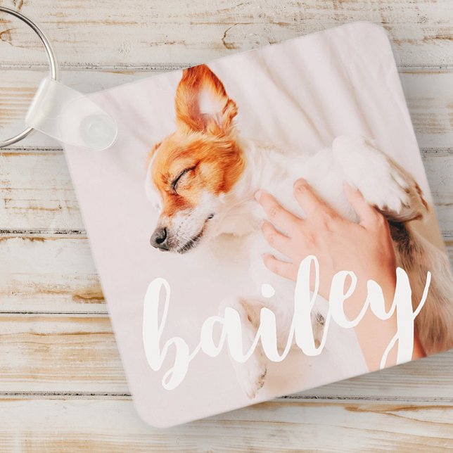 Modern Playful Simple Elegant Chic Pet Photo Keychain (Creator Uploaded)