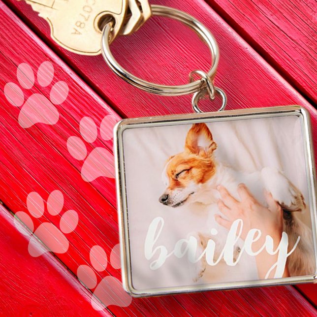 Modern Playful Simple Elegant Chic Pet Photo Keychain (Creator Uploaded)