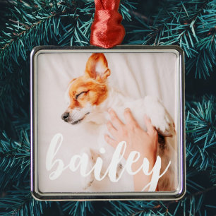 Modern Playful Simple Elegant Chic Pet Photo Metal Ornament