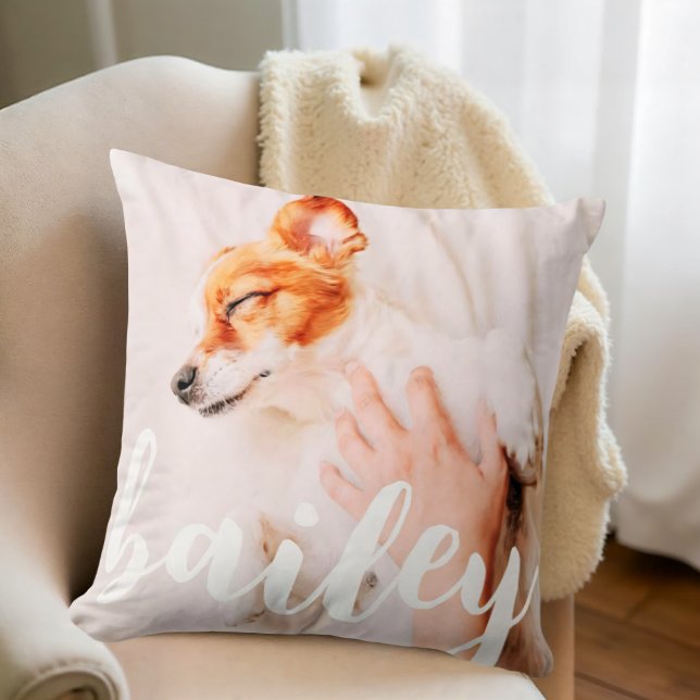 Modern Playful Simple Elegant Chic Pet Photo Throw Pillow (Creator Uploaded)