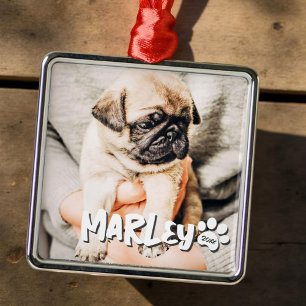 Modern Playful Simple Grunge Custom Pet Photo Metal Ornament