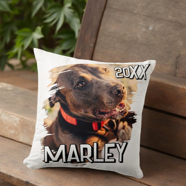 Modern Playful Simple Grunge Custom Pet Photo Throw Pillow (Creator Uploaded)
