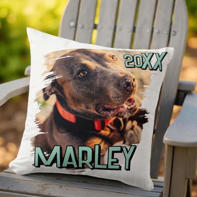 Modern Playful Simple Grunge Custom Pet Photo Throw Pillow (Creator Uploaded)