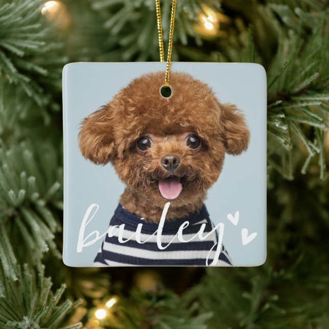 Modern Playful Simple Hearts Chic Pet Photo Ceramic Ornament (Tree)
