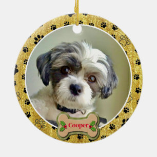 Modern Playful Simple Photo Dog - Paw Print Design Ceramic Ornament