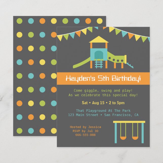 Modern Playground Kids Birthday Party Invitation (Front/Back)