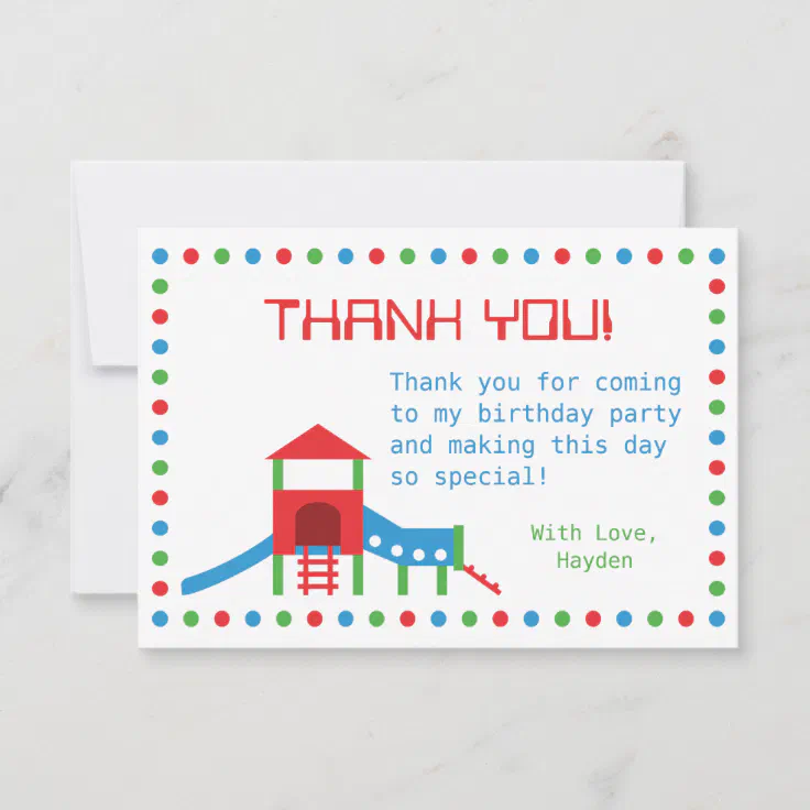Modern Playground Kids Birthday Thank You Note | Zazzle