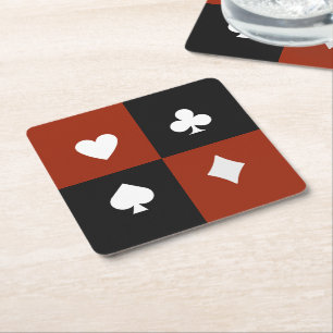Modern Playing Card Suit Poker & Bridge Square Paper Coaster