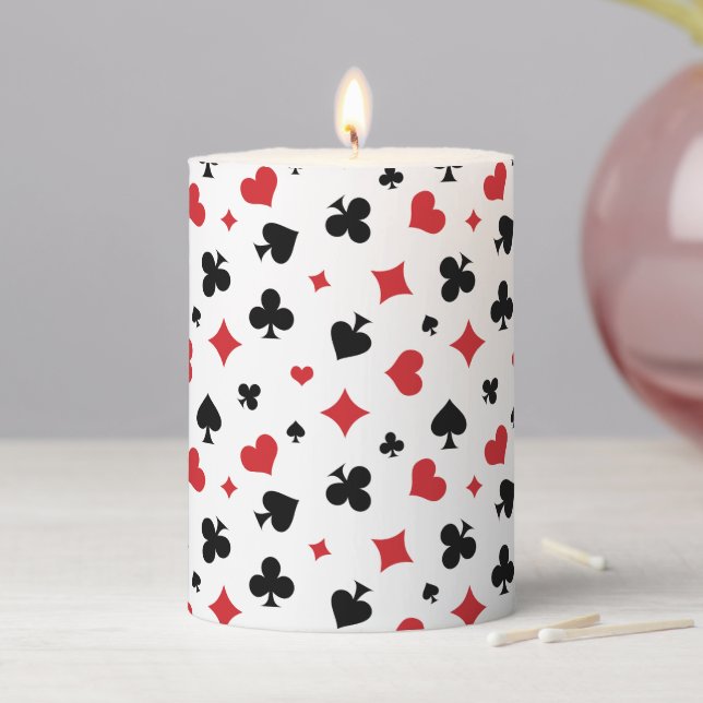 Modern Playing Card Suits Pattern Pillar Candle (In Situ)