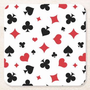 Modern Playing Card Suits Pattern Square Paper Coaster
