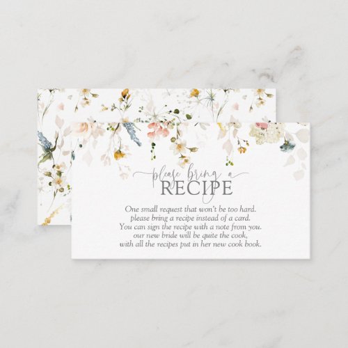 Modern Please Bring A Recipe Watercolor Flowers  Enclosure Card