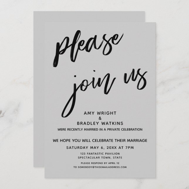 Modern Please Join Us After Wedding Reception Gray Invitation (Front/Back)