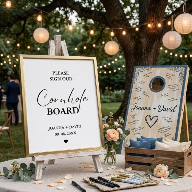 Modern Please sign our Cornhole board wedding sign (Creator Uploaded)