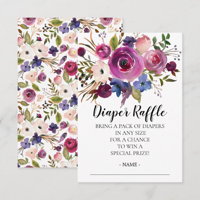 Modern Plum Blue Baby Shower Diaper Raffle Ticket Invitation (Front/Back)