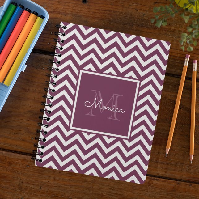 Modern Plum Chevron Pattern Monogram Notebook (Creator Uploaded)