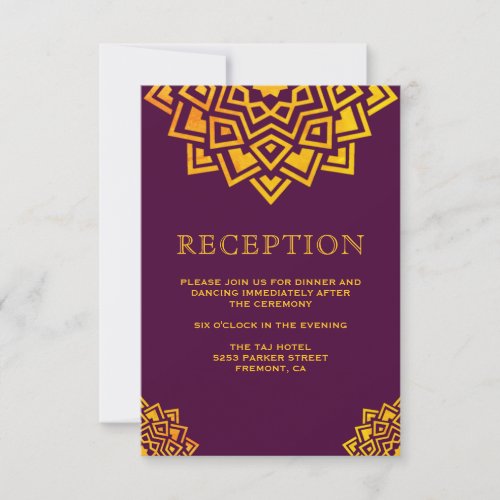Modern Plum Gold Mandala Indian Reception Invitation