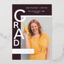 Modern Plum Graduation Announcement Silver Foil