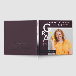 Modern Plum Graduation Photo Silver Foil Guest Book