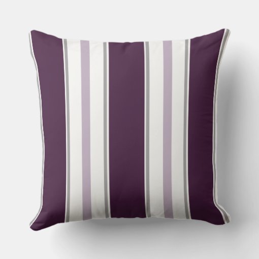 Modern Plum Lavender Gray White Stripes | Throw Pillow | Zazzle