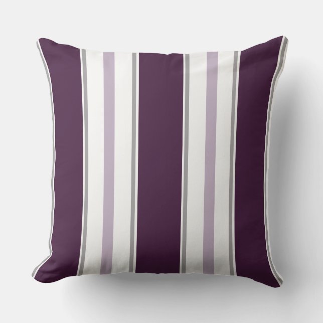Modern Plum Lavender Gray White Stripes  | Throw Pillow (Front)