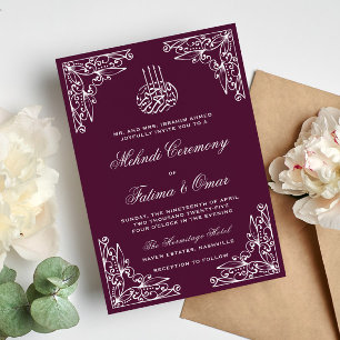 Modern Plum Muslim Islamic Henna Mehndi Ceremony Invitation