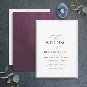 Modern Plum Purple Calligraphy Wedding Invitation