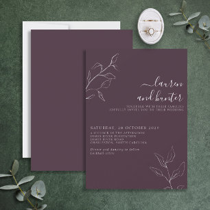 Modern Plum Purple Floral Botanical Script Wedding Invitation