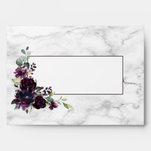 Modern Plum Purple Geometric Marble Floral Wedding Envelope
