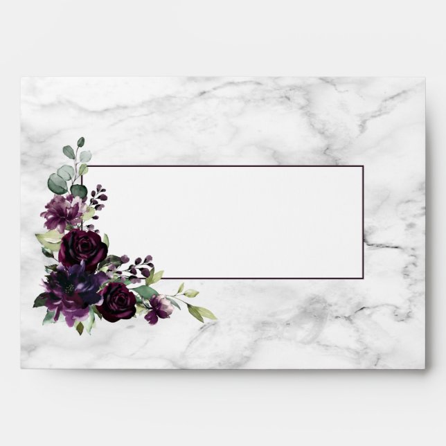 Modern Plum Purple Geometric Marble Floral Wedding Envelope (Front)